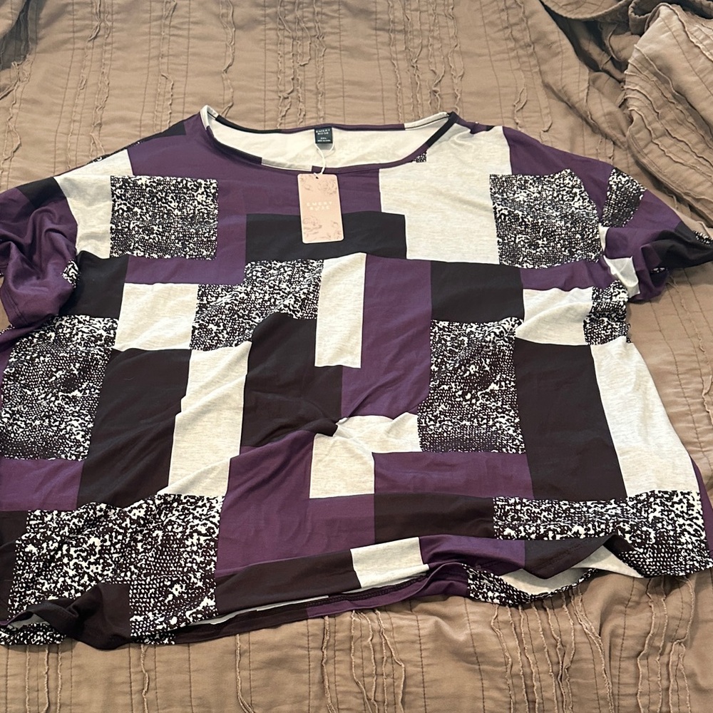 Chic Patchwork Women's Top in Purple and Black